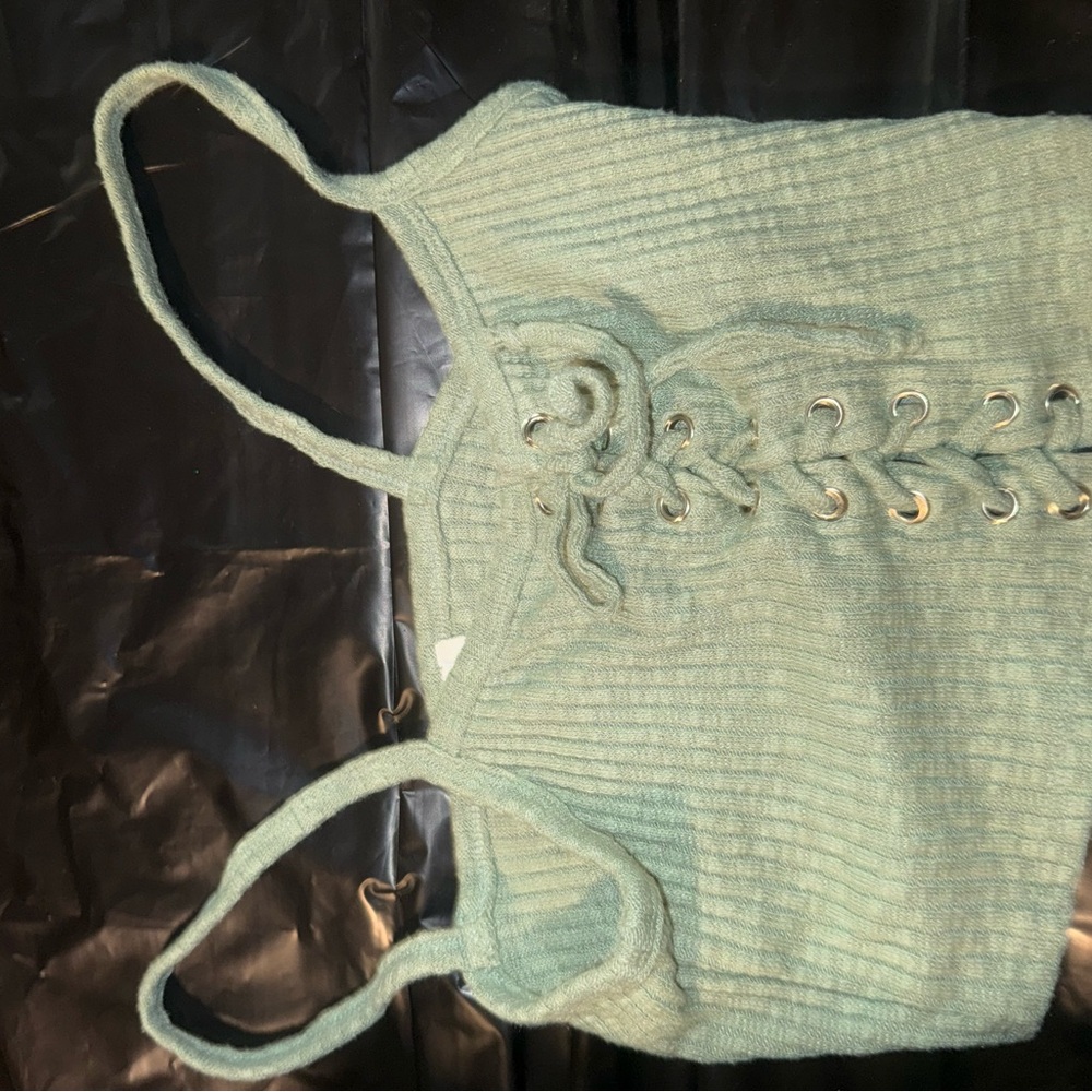Forever 21 Teal Lace-Up Ribbed Camisole